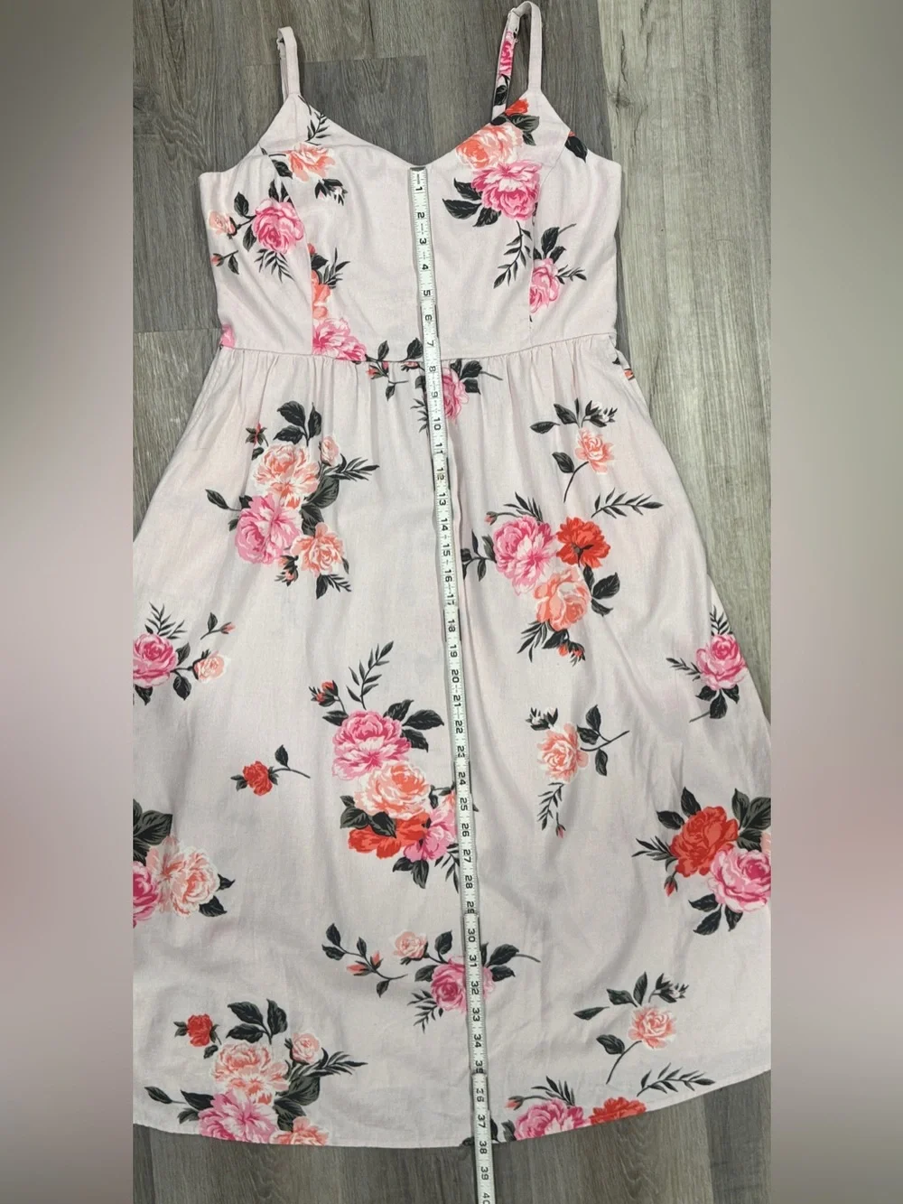 Old Navy Light Pink Floral Linen Spaghetti Strap Dress